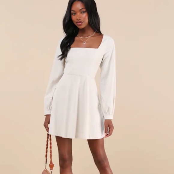 Lulus Daily Affection Beige Corduroy Mini Dress With Pockets - Size S - Picture 1 of 5